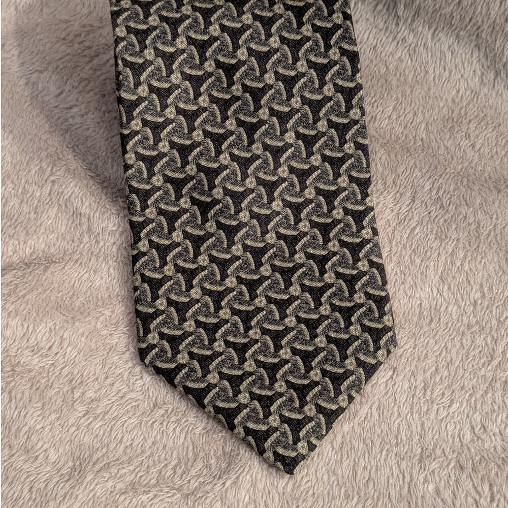Woodward Tie Geometric Interlocking Silk OS Black Gold Silver Made in USA Formal